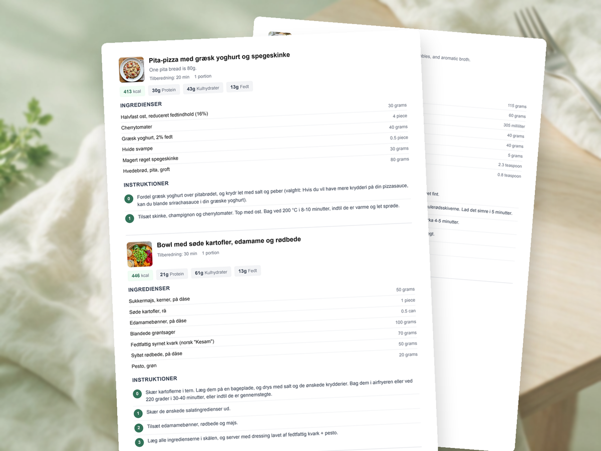 Eksempel fra opskriftsbanken med 100 ekstra opskrifter